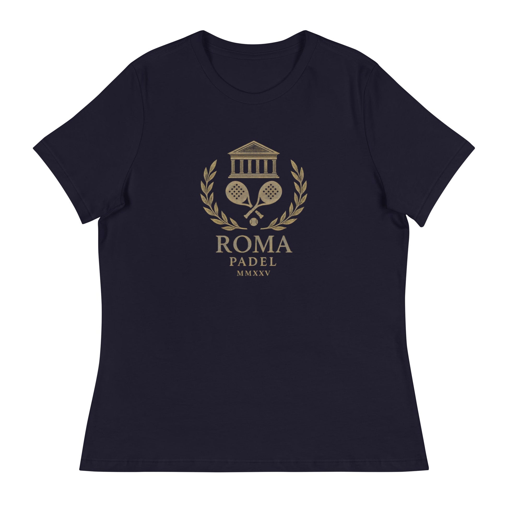 ROMA MMXXV Women's Relaxed Padel T-Shirt – women's navy padel tee, front | Corcuera Padel Club