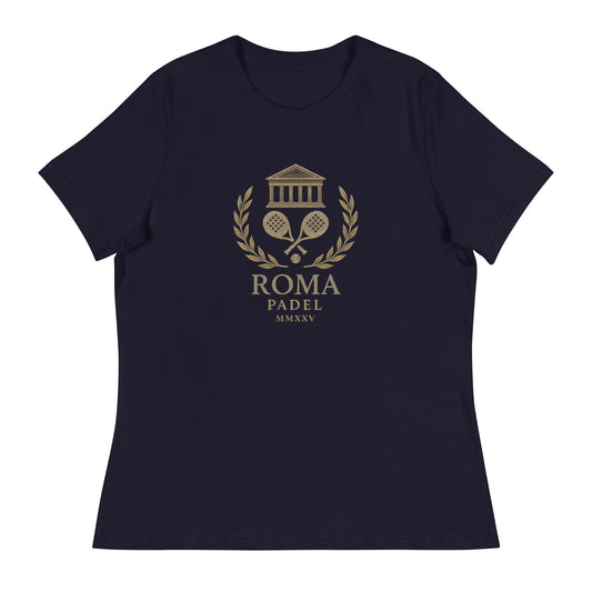 ROMA MMXXV Women's Relaxed Padel T-Shirt – women's navy padel tee, front | Corcuera Padel Club