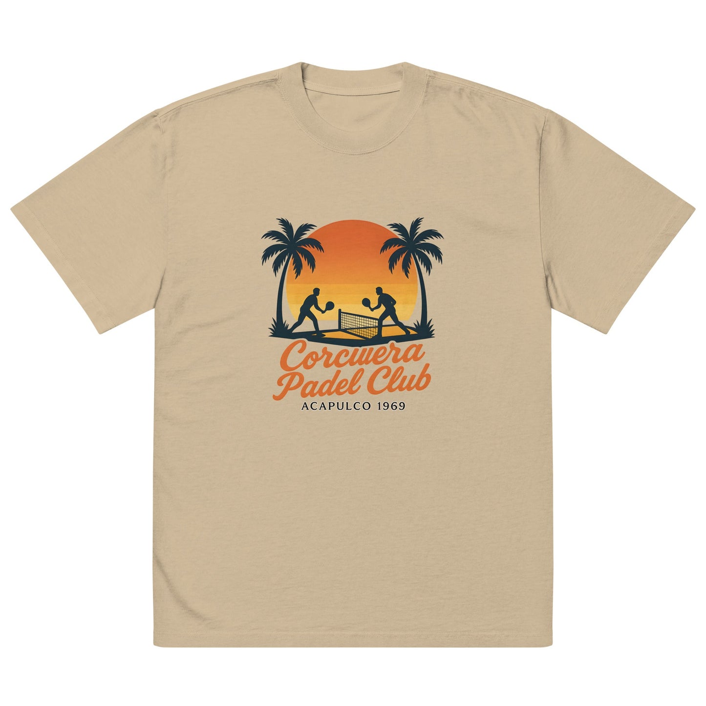 Sunset Oversized Faded T-Shirt – unisex oversized padel tee, faded khaki | Corcuera Padel Club