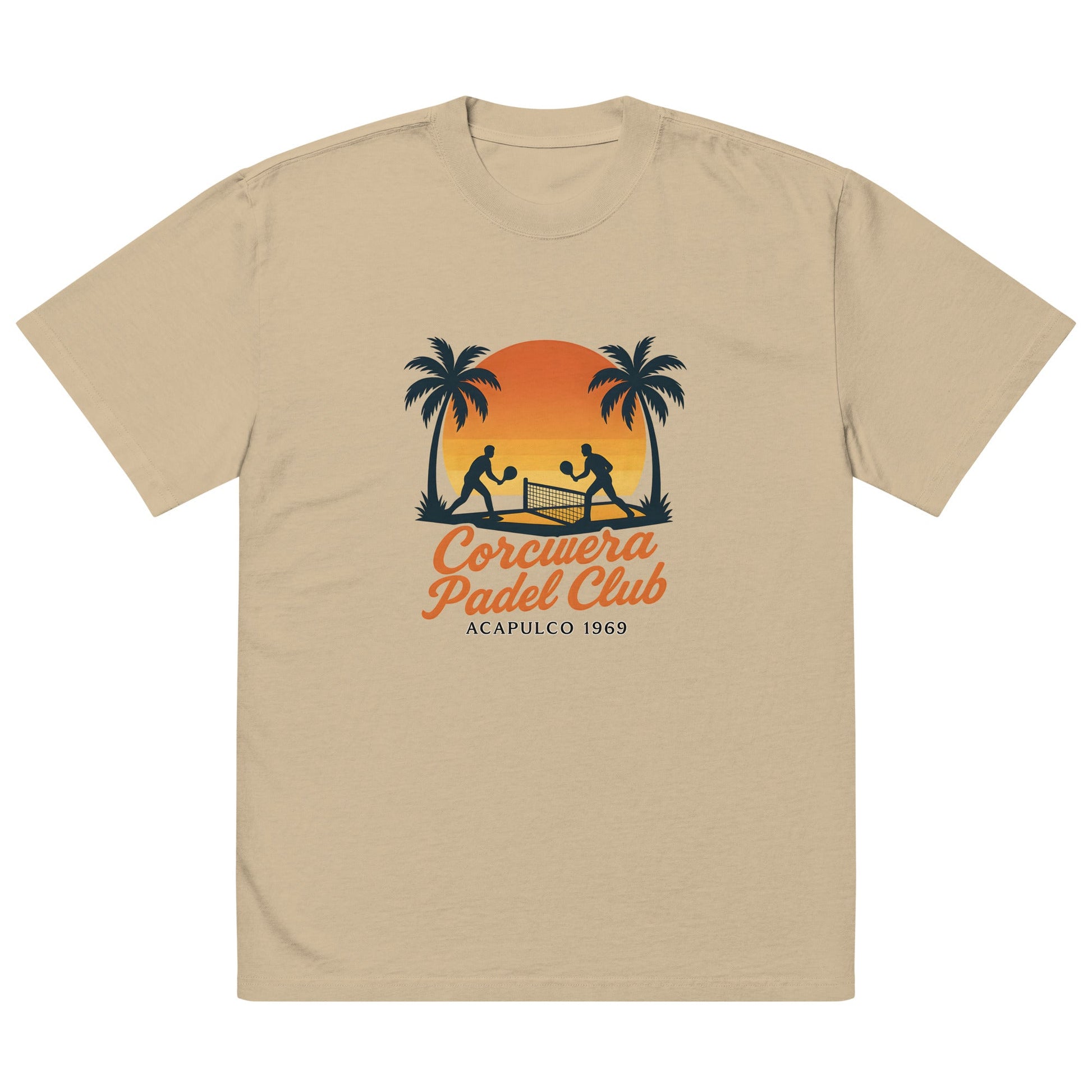 Sunset Oversized Faded T-Shirt – unisex oversized padel tee, faded khaki | Corcuera Padel Club