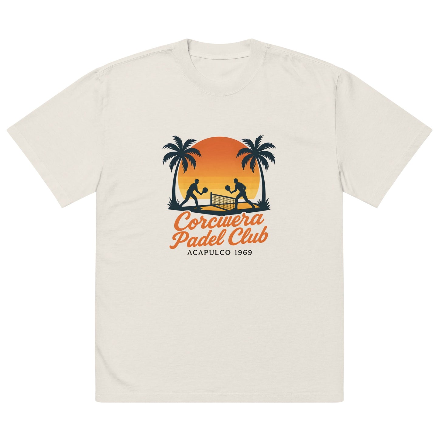 Sunset Oversized Faded T-Shirt – unisex oversized padel tee, worn shot | Corcuera Padel Club