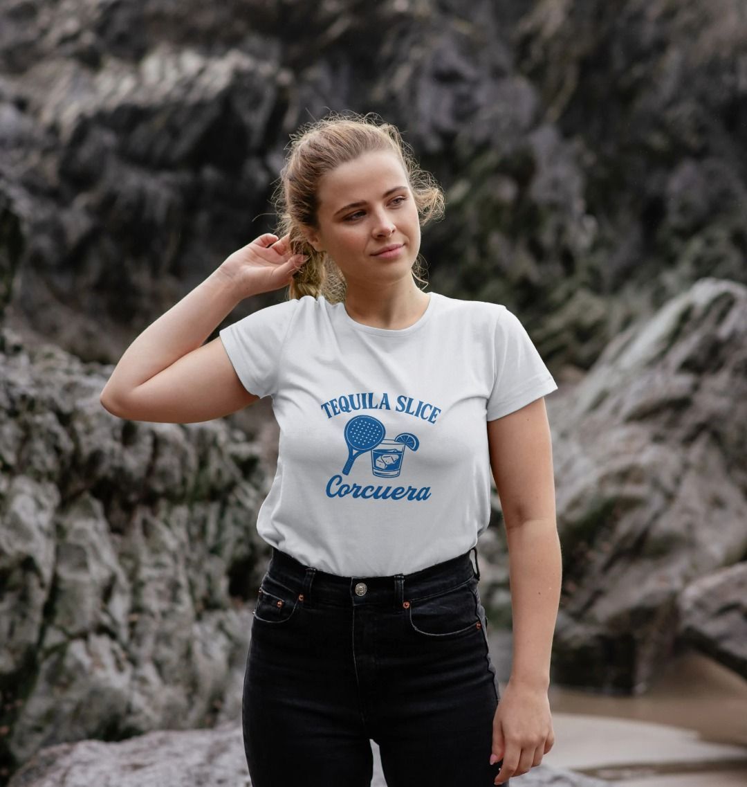 Tequila Slice Women's Padel T-Shirt – women's white padel tee, detail | Corcuera Padel Club
