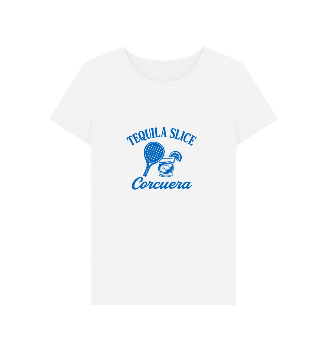 Tequila Slice Women's Padel T-Shirt – women's white organic cotton padel tee, front | Corcuera Padel Club