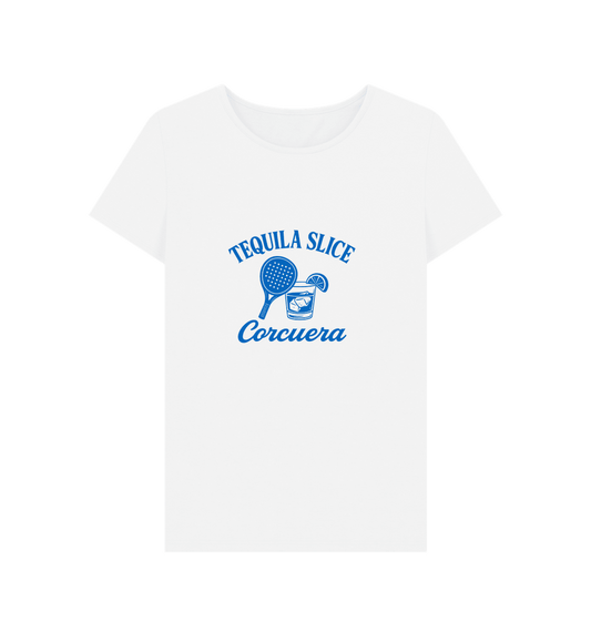 Tequila Slice Women's Padel T-Shirt – women's white organic cotton padel tee, front | Corcuera Padel Club