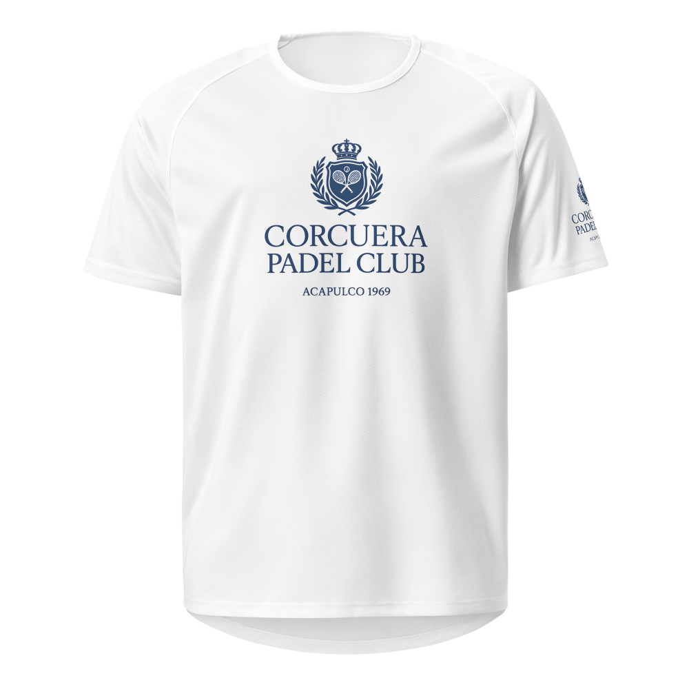 Centre Court Player Padel Performance T-Shirt – unisex white performance padel tee, front | Corcuera Padel Club