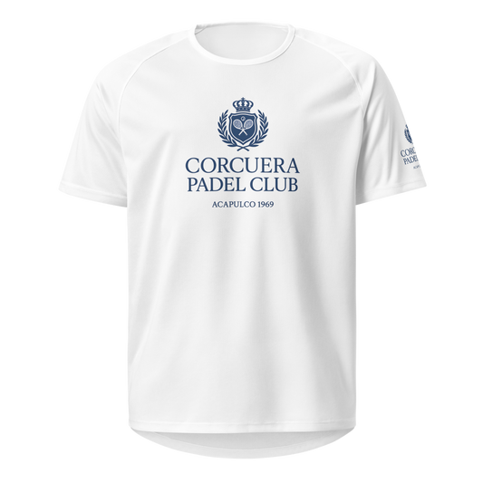 Centre Court Player Padel Performance T-Shirt – unisex white performance padel tee, front | Corcuera Padel Club