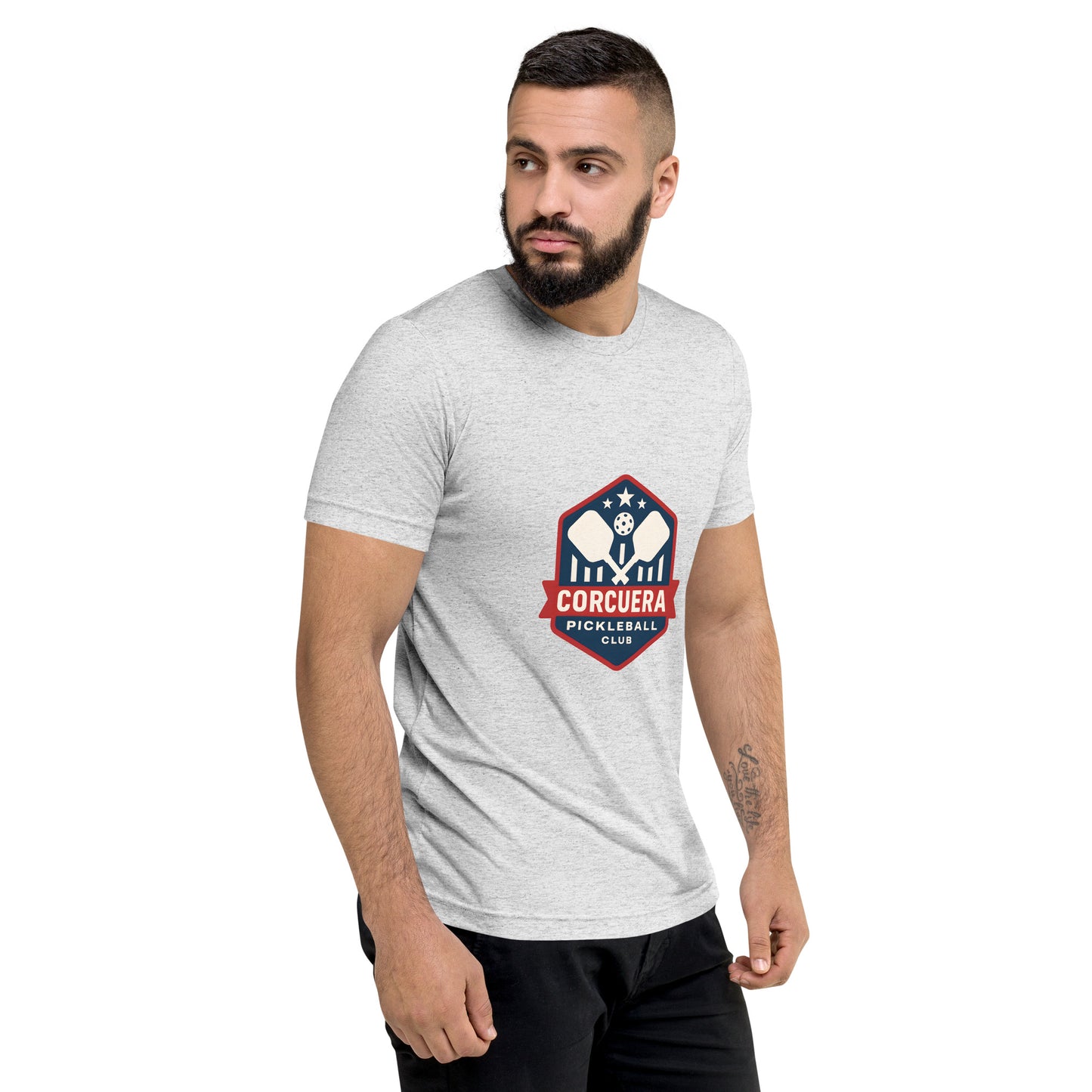 Corcuera Padel Club pickleball T-shirt – white fleck – detail